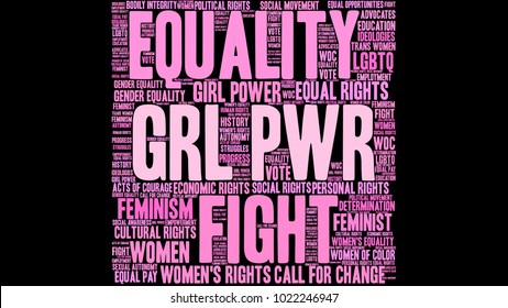 GRL PWR word cloud on a black background. 