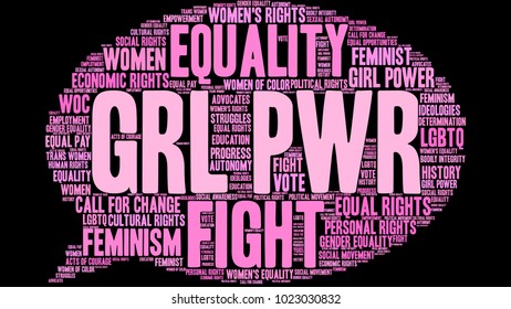 GRL PWR word cloud on a black background. 