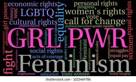 GRL PWR word cloud on a black background. 