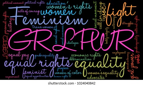 GRL PWR word cloud on a black background. 