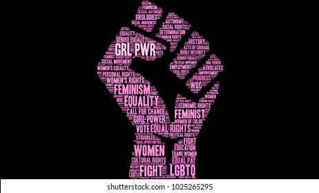 GRL PWR word cloud on a black background. 