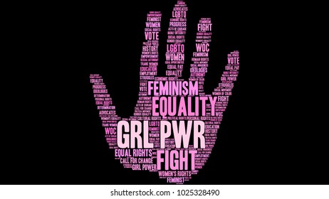 GRL PWR word cloud on a black background. 