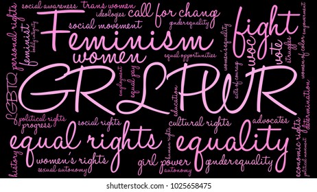 GRL PWR word cloud on a black background. 