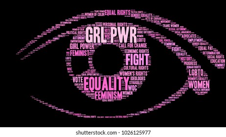 GRL PWR word cloud on a black background. 