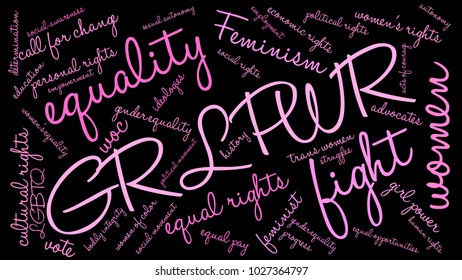 GRL PWR word cloud on a black background. 
