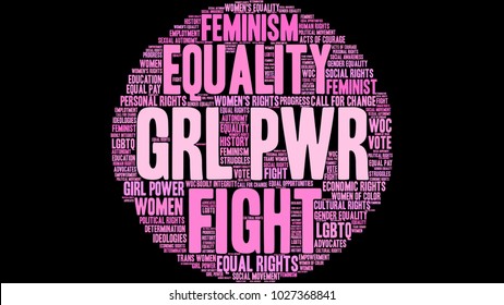 GRL PWR word cloud on a black background. 