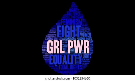 GRL PWR word cloud on a black background. 