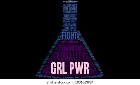 GRL PWR word cloud on a black background. 