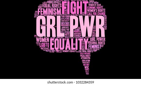 GRL PWR word cloud on a black background. 