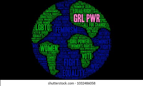 GRL PWR word cloud on a black background. 