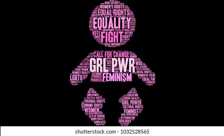 GRL PWR word cloud on a black background. 