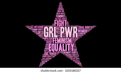 GRL PWR word cloud on a black background. 