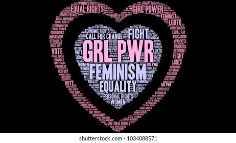 GRL PWR word cloud on a black background. 