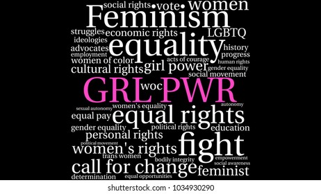 GRL PWR word cloud on a black background. 