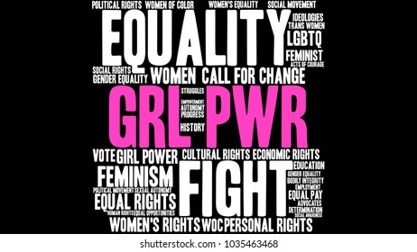 GRL PWR word cloud on a black background. 