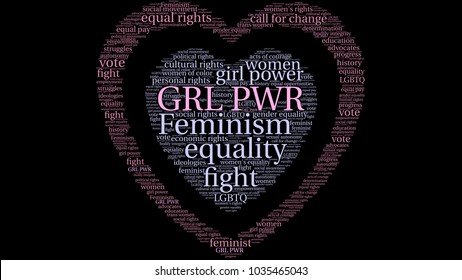 GRL PWR word cloud on a black background. 