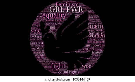 GRL PWR word cloud on a black background. 