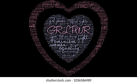 GRL PWR word cloud on a black background. 