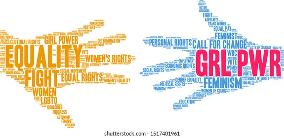 GRL PWR word cloud on a white background. This word cloud title is an alternative spelling to Girl Power. 