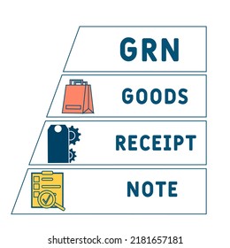 GRN - goods receipt note acronym, business concept. word lettering typography design illustration with line icons and ornaments. Vector infographic illustration for presentations, sites, reports