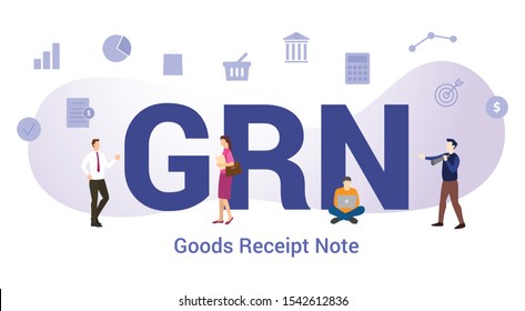 grn goods receipt note concept with big word or text and team people with modern flat style - vector