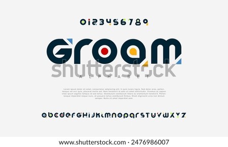 Groam creative geometric modern urban alphabet font. Digital abstract futuristic, fashion, sport, minimal technology typography. Simple numeric vector illustration