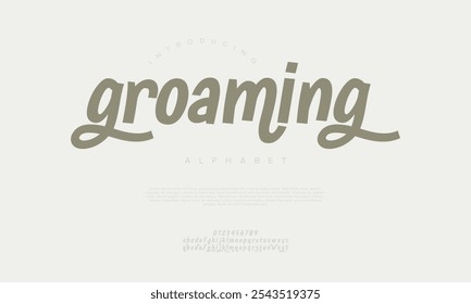 Groaming tipografia beleza moda elegante minimalista serif italic fontes decorativos casamento vintage retro logos. Logotipo de fonte de luxo mínimo alfabeto. Ilustração vetorial