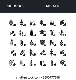 Groats. Collection of perfectly simple monochrome icons for web design, app, and the most modern projects. Universal pack of classical signs for category Food and Drink.