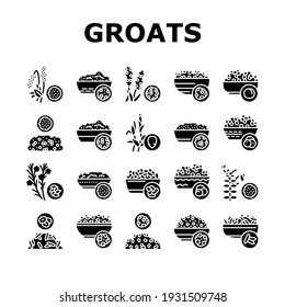 Groats Natural Food Collection Icons Set Vector. Amaranth And Artek, Rice And Corn, Beans And Couscous, Peas And Quinoa Groats Glyph Pictograms Black Illustrations