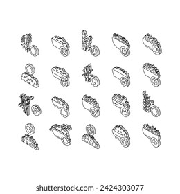 Conjunto de iconos isométricos de la Colección de Alimentos Naturales Groats. Amaranto Y Artek, Arroz Y Maíz, Frijoles Y Cuscús, Guisantes Y Quinua Groats Concepto Pictogramas Lineales. Color de contorno .