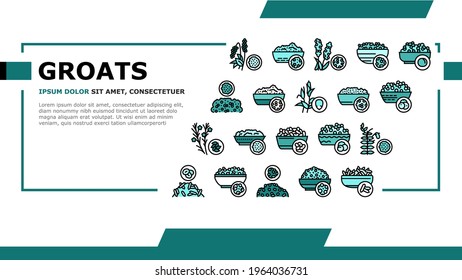 Groats Natural Food Landing Web Page Header Banner Template Vector. Amaranth And Artek, Rice And Corn, Beans And Couscous, Peas And Quinoa Groats Illustration