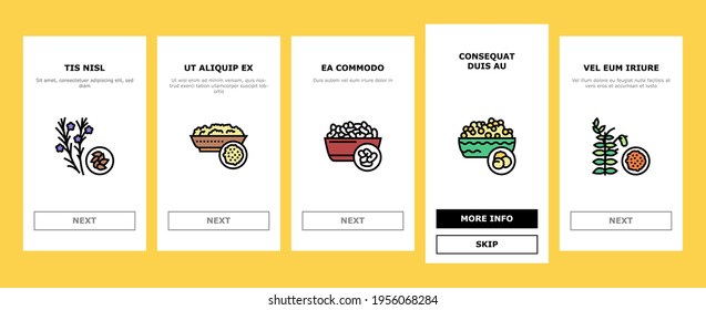 Groats Natural Food Onboarding Mobile App Page Screen Vector. Amaranth And Artek, Rice And Corn, Beans And Couscous, Peas And Quinoa Groats Illustrations