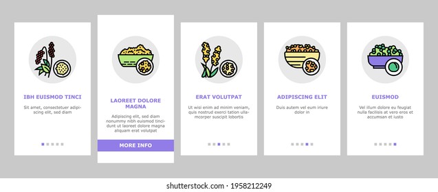 Groats Natural Food Onboarding Mobile App Page Screen Vector. Amaranth And Artek, Rice And Corn, Beans And Couscous, Peas And Quinoa Groats Illustrations