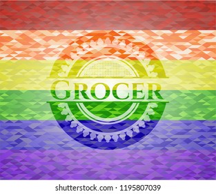Grocer emblem on mosaic background with the colors of the LGBT flag