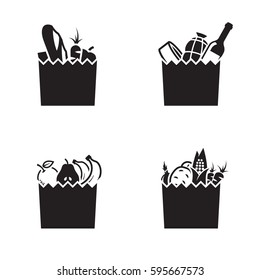 Grocerie bag icons. Black on a white background