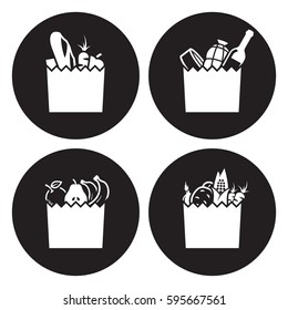 Grocerie bag icons. White on a black background