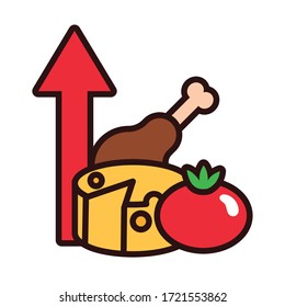 groceries with arrow up line and fill style vector illustration design