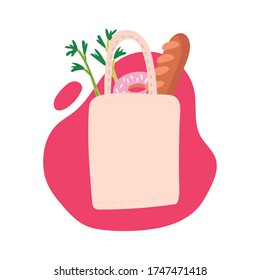 groceries in bag block style vector illustration design