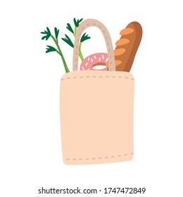 groceries in bag free form style vector illustration design