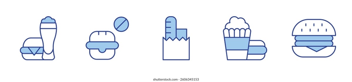 groceries, fast food, burger. Fast food Icon vector illustration. Line Duotone style. Editable stroke.