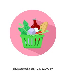 Groceries icon. Full basket of food, grocery shopping icon vector