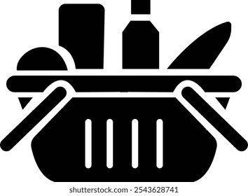 Lebensmittelsymbol. Voller Warenkorb mit Lebensmitteln, Lebensmitteleinkaufssymbole, Vektorgrafik-Design-Elemente, Moderner Bauernhof und Landwirtschaft Lebensmittelbehälter einzeln auf transparentem Hintergrund, für Lebensmittelthemen, ui.