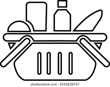 Lebensmittelsymbol. Voller Warenkorb mit Lebensmitteln, Lebensmitteleinkaufssymbole, Vektorgrafik-Design-Elemente, Moderner Bauernhof und Landwirtschaft Lebensmittelbehälter einzeln auf transparentem Hintergrund, für Lebensmittelthemen, ui.