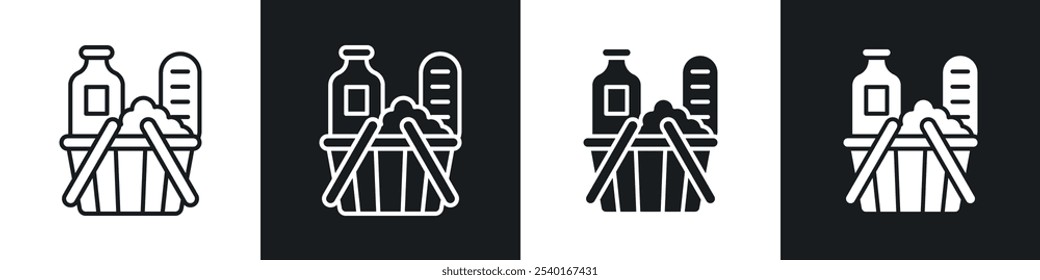 Conjunto de iconos de comestibles. Símbolos de Vector en colores blanco y negro.