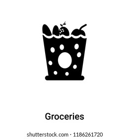Groceries icon vector isolated on white background, logo concept of Groceries sign on transparent background, filled black symbol
