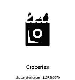Groceries icon vector isolated on white background, logo concept of Groceries sign on transparent background, filled black symbol