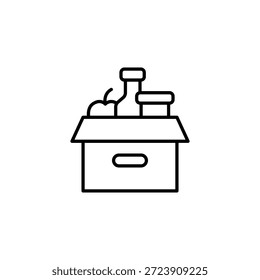 Comestibles dentro de la caja Icono de contorno Suministros de alimentos mínimos