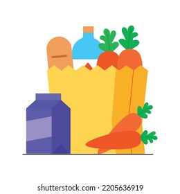 Groceries items in paper bag vector illustration 