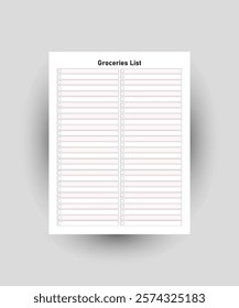 Groceries List, Grocery List Template KDP Interior