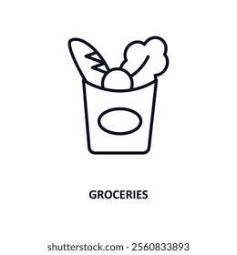 groceries outline icon.  Thin line icon from fast food collection. Editable vector isolated on white background